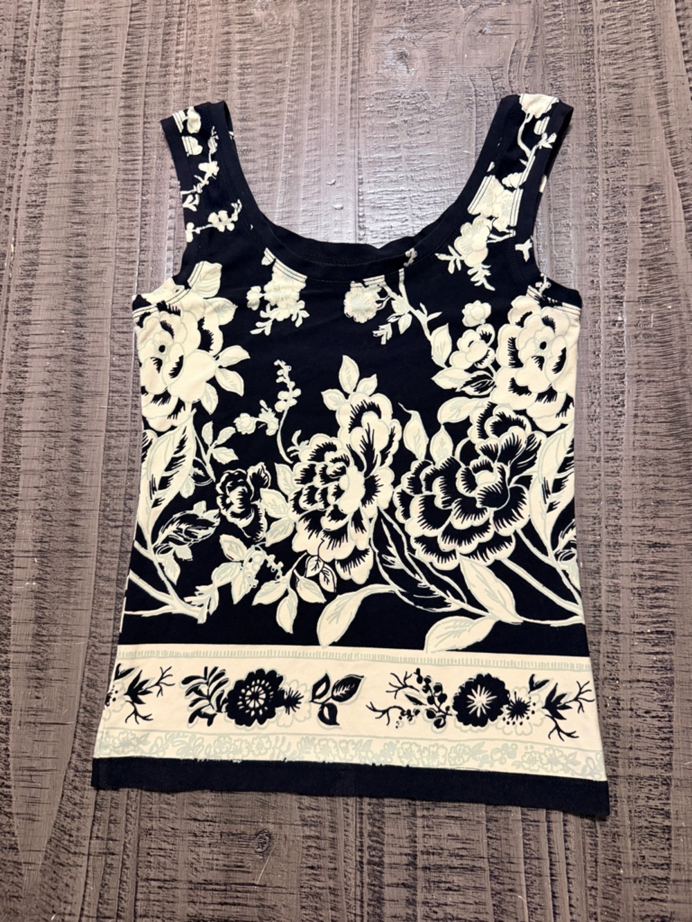 Lucy Black Tank Top with Cream Floral Print